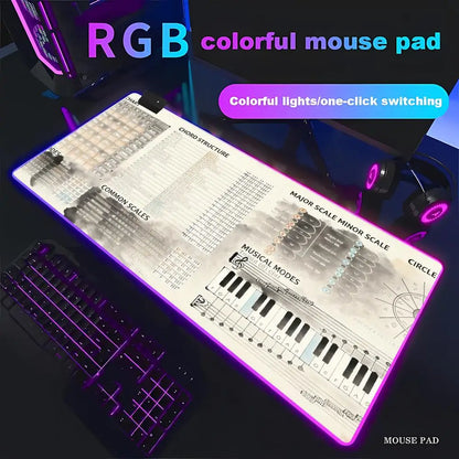 RGB LED Music Theory Mouse Pad Shortcut Keys Mouse Pad Desk Mat Cheat Sheet HYBXAXC  Users Anti Slip Software Engineers Desk Pad