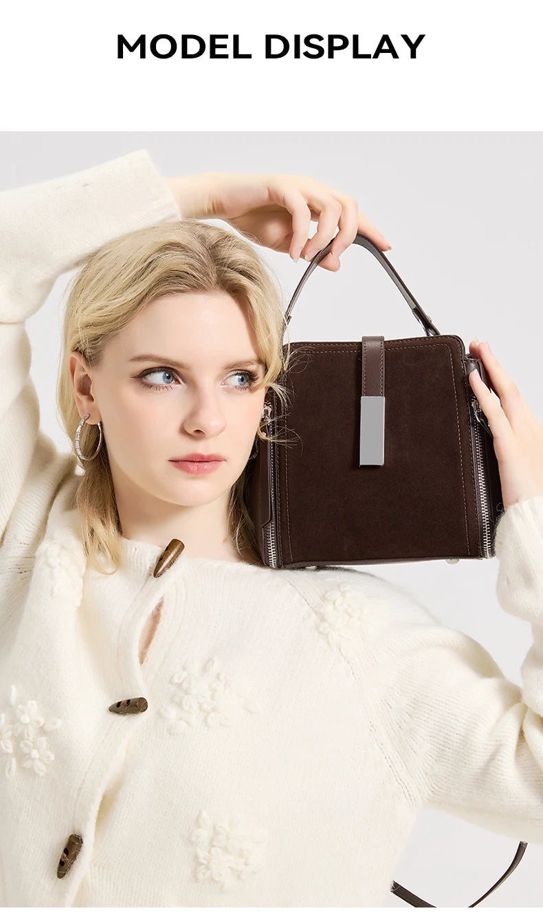 NEW Winter Women's Vintage Natural suede Leather Shoulder Bags Ladies Luxury Designer Cowhide Handbags Female Crossbody Bag