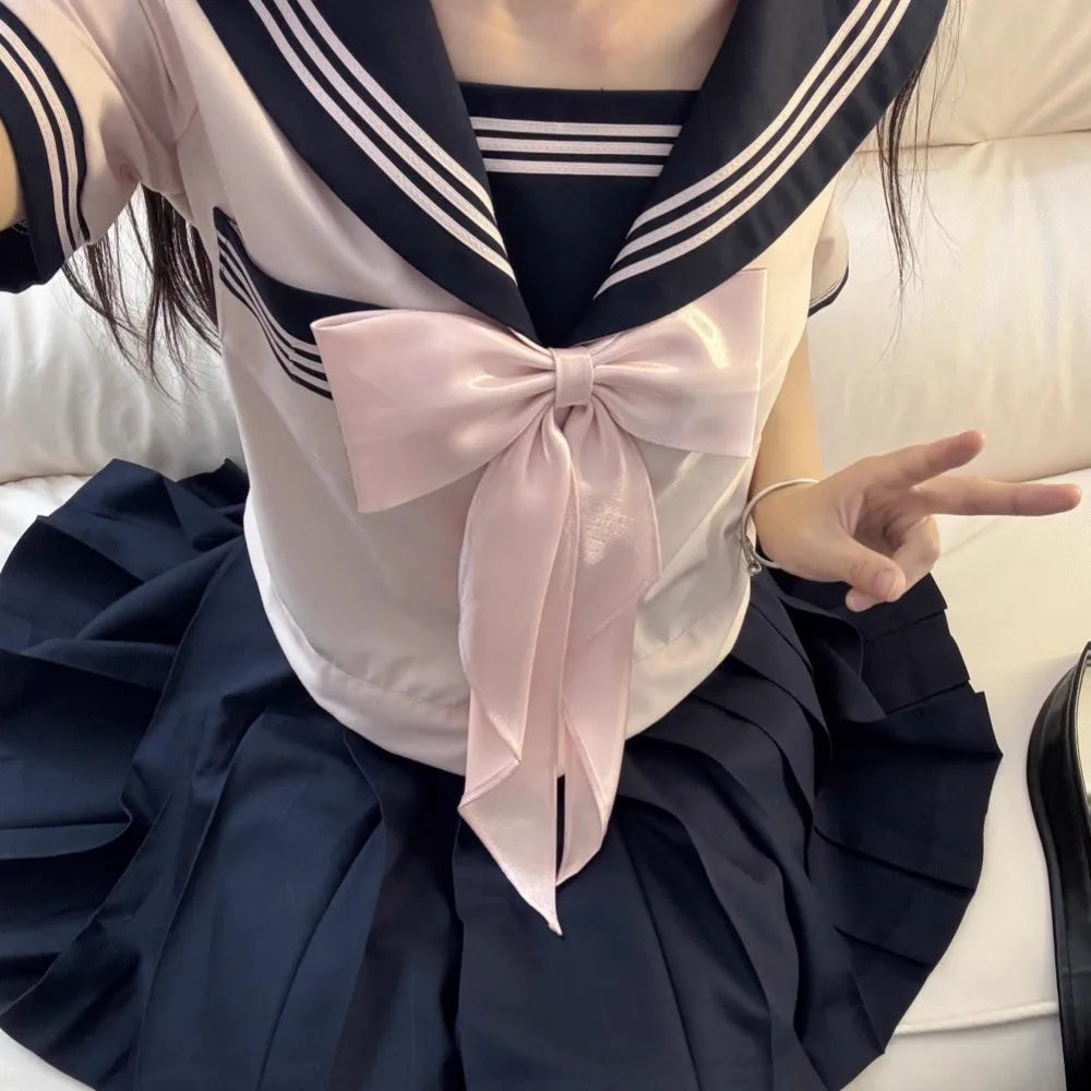 Japanese Sailor Suit Black/White/Red/Pink Korean College Sailor Fuku Short Sleeve High School Girls Students Jk Uniforms Seifuku