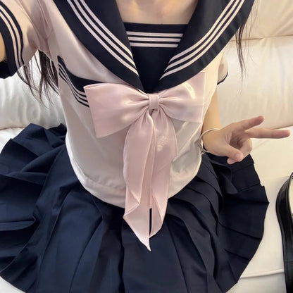 Japanese Sailor Suit Black/White/Red/Pink Korean College Sailor Fuku Short Sleeve High School Girls Students Jk Uniforms Seifuku