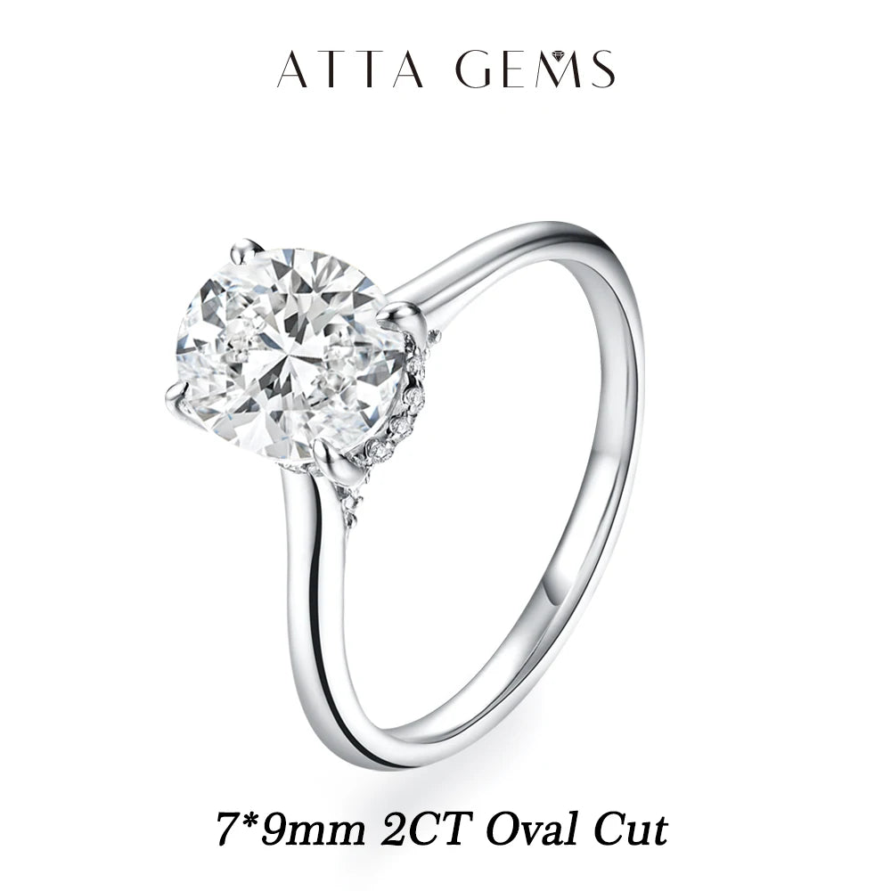 ATTAGEMS Oval Cut 1.0-4.5CT D VVS1 Moissanite Rings for Women 925 Sterling Silver Solitaire Engagement Ring Luxury Band Jewelry