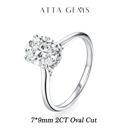 ATTAGEMS Oval Cut 1.0-4.5CT D VVS1 Moissanite Rings for Women 925 Sterling Silver Solitaire Engagement Ring Luxury Band Jewelry