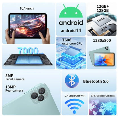 New 10.1 Inch Global Version Tablets Octa-Core 12GB+128GB ROM 7000mAh Google Play 4G LTE Phone Call 5G WiFi Tablet PC Android 14