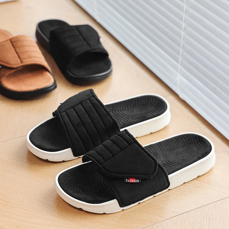 Fashion Men's Slippers Suede Cloth Non-Slip Casual Sandals Platform Soft Home Shoes Indoor Slides Outdoor Beach Shoes Flip-flop