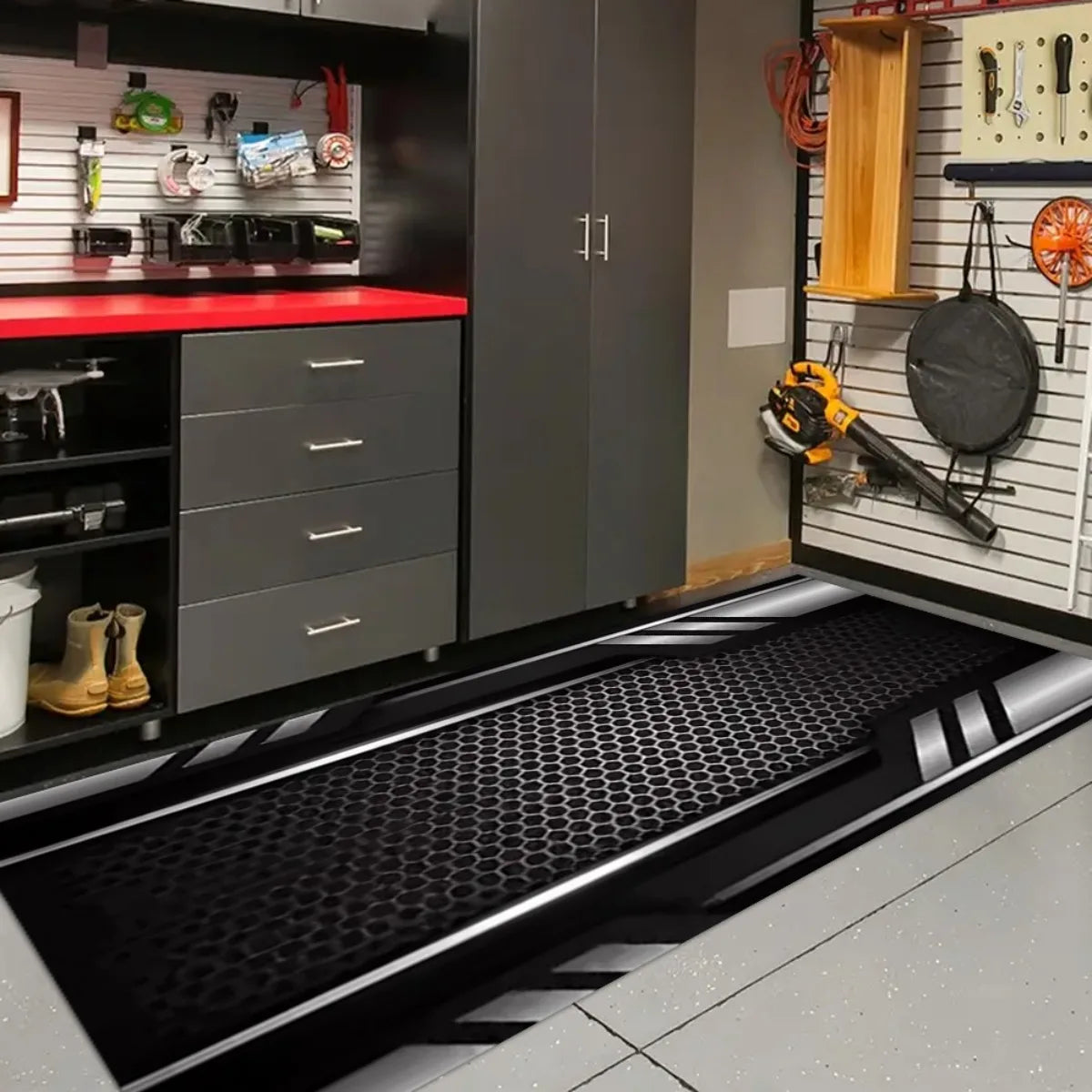 VIKAMA Motorcycle Garage Floor Mat Cyber Style Workshop Non-Slip Wear-Resistant Display Mat Hallway Decorative Carpet