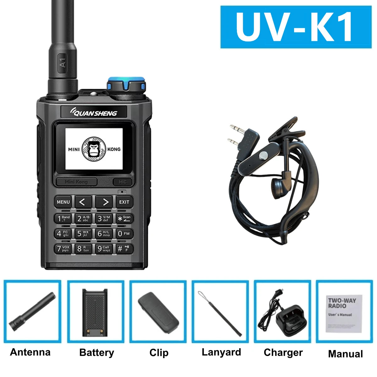 Quansheng K1 Kong Mini 5W Air Band 200Ch Communication Radio 10Km Long Range Walkie Talkie