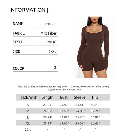 Fashion Long Sleeve Bodycon Jumpsuits for Women Short Pants Jumpsuits Rompers Crew Neck Sexy Tights One Piece Playsuit Romper