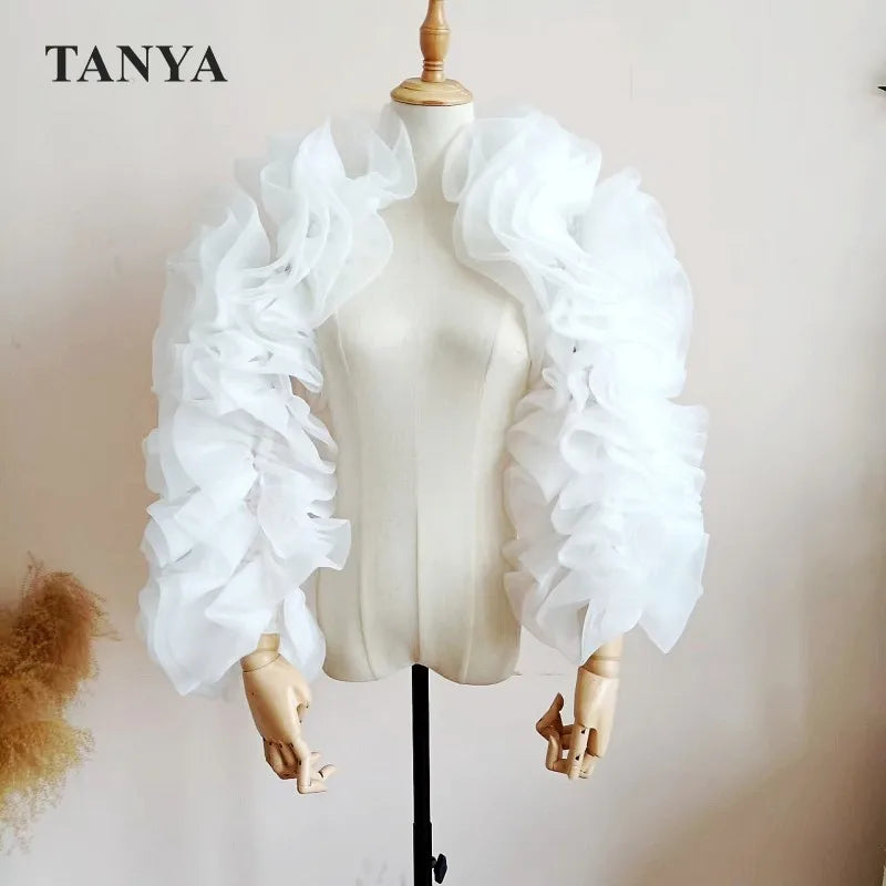 Puff Black Tulle Long Sleeves Jacket Girls Exaggerated Bolero Coat Dark Red Matching Evening Dress Women Formal Elegant Wrap