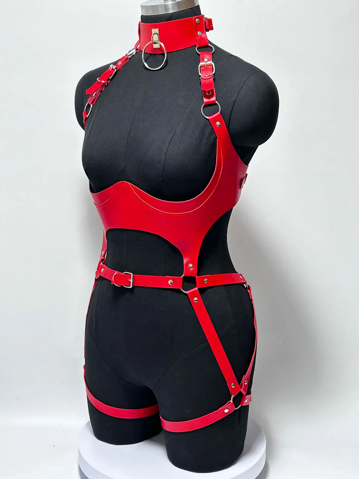 Women Fashion Punk Style Faux Leather Full Body Harness Belt, Garter Belt Set,Gothic Collocation Costume Accessories