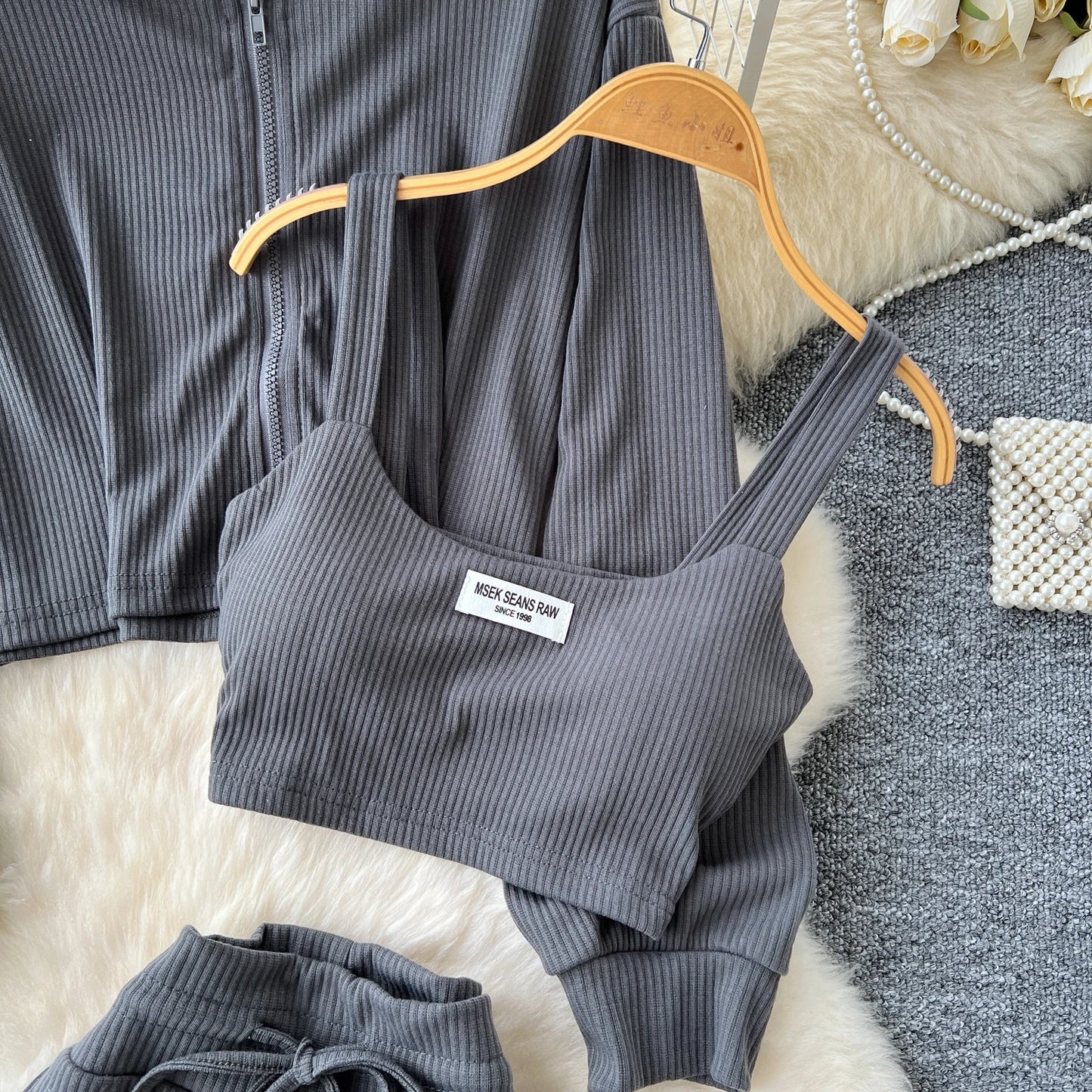 SINGREINY 2026 Autumn Sporty Suits Ladies Full Sleeves Hoodies+Sling Mini Camis+Drawstring Long Pants Casual Three Pieces Sets