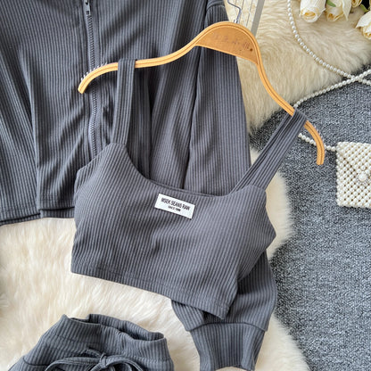 SINGREINY 2026 Autumn Sporty Suits Ladies Full Sleeves Hoodies+Sling Mini Camis+Drawstring Long Pants Casual Three Pieces Sets