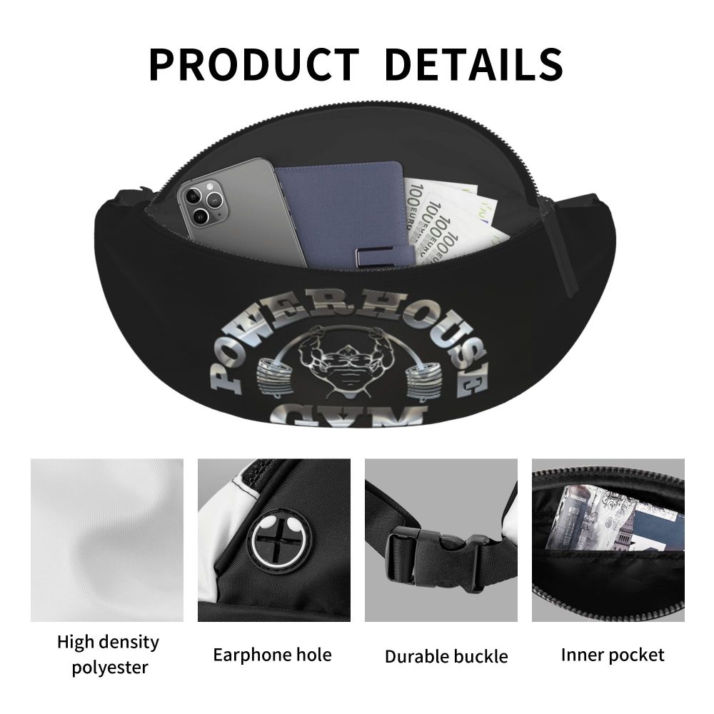 Powerhouse Gym Fanny Bag Custom Bodybuilders Fitness Crossbody Waist Pack Men Women Cycling Camping Phone Money Pouch
