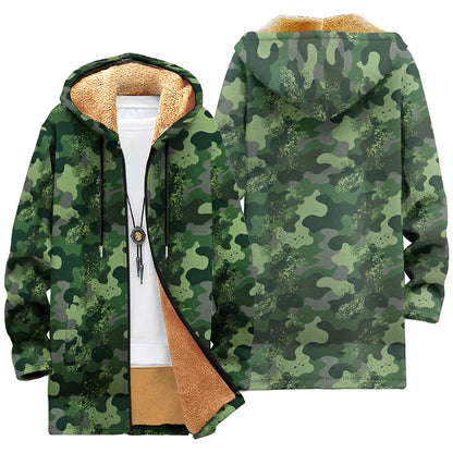Winter Cozy Camouflage Fleece-Lined Hooded Jackets Warm Tactics Style Coats Faux Fur Outdoor Camping Casual Streetwear Fashion