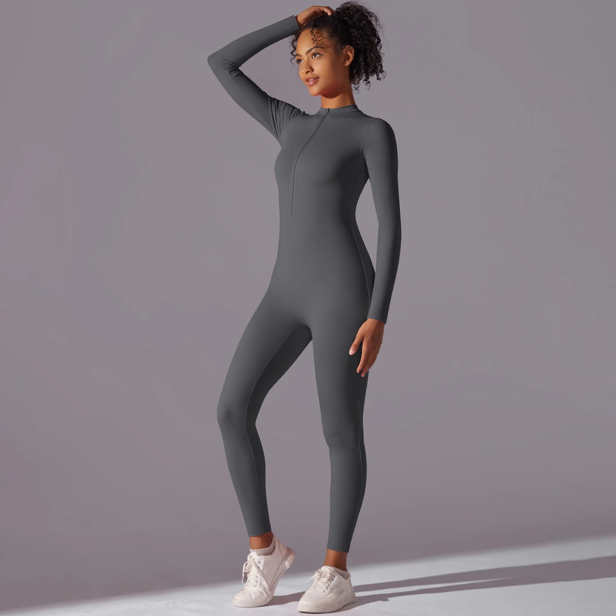 Solid Sports Jumpsuit Fashion Zipper Long Sleeve Fitness Overalls Women Sportswear Quick-dry Gym Yoga Jumpsuit