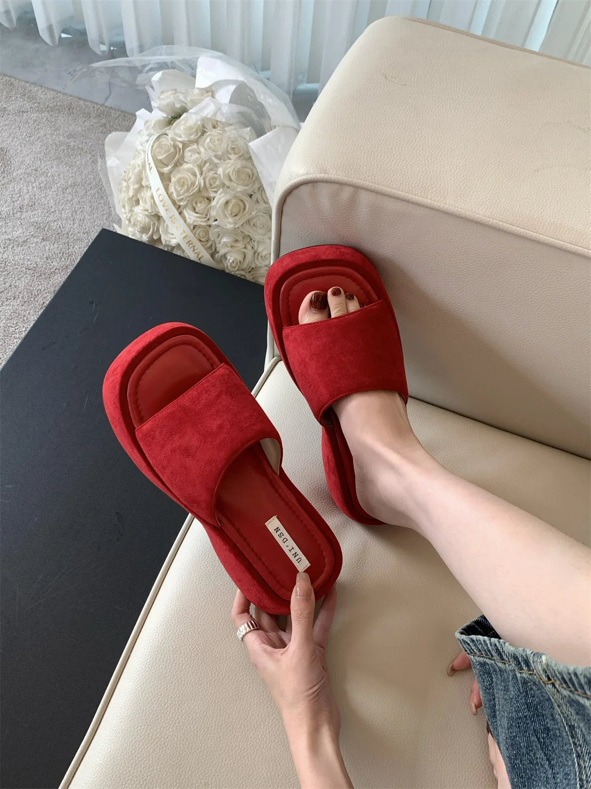 Women Platform Slippers Fashion Wedge Heeled Sandals Luxury Suede Casual Slides Summer New Beach Shoes for Women Sandalias Mujer