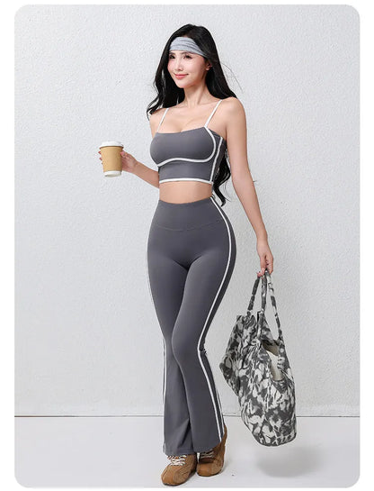 Women's Plus Size Fitness Flare Yoga Pants Four-Way Stretch Breathable Full Length Elastic Waist Hip Lifting Yoga Trousers