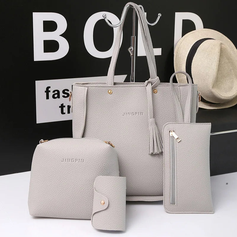 4Pcs/Set Shoulder Bag Large Capacity Crossbody Handbags Enhanced and Reinforced PU Leather Wallet Purse Crossbody Bags for Women