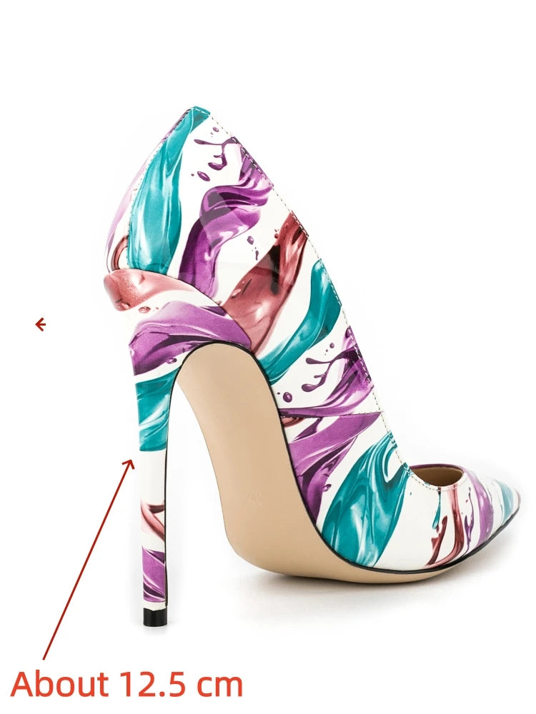 Multicolor Abstract Graffiti Print Pointed Toe Stiletto Pumps, Women Thin Heel Evening Shoes for Wedding, Formal Party and Night