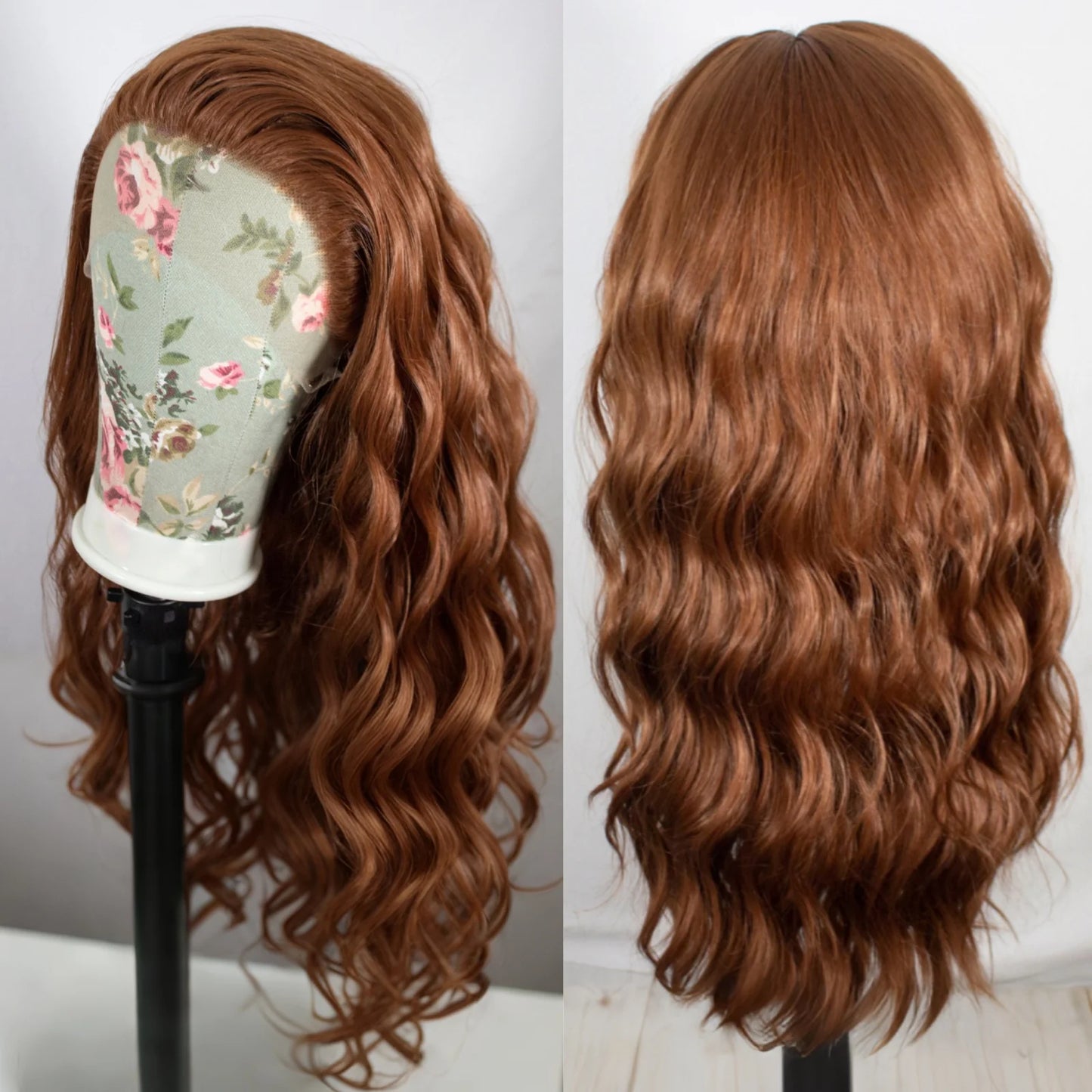 Honey Blonde Long Wavy Synthetic Lace Front Wig for Women Free Part Loose Curly Hair Heat Resistant Fiber Wigs for Daily Party