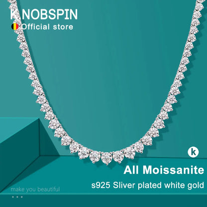 KNOBSPIN 3 Claw D VVS1 Moissanite Tennis Necklace s925 Sterling Silver 18k White Gold GRA Certified Wedding Necklaces for Women