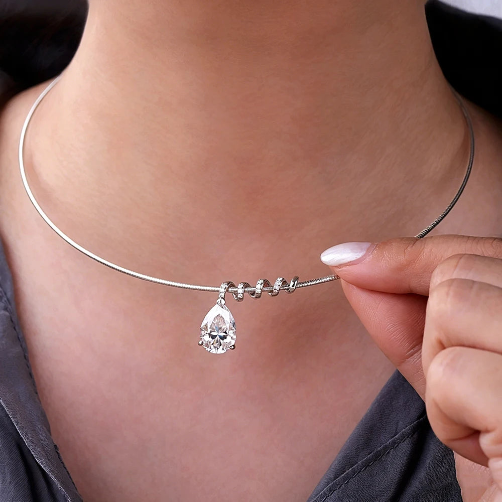 BXINY Full Moissanite WaterDrop Pendants Necklace 100% S925 Silver Detachable Pear Cut Diamond Collar Choker Women Gifts Jewelry