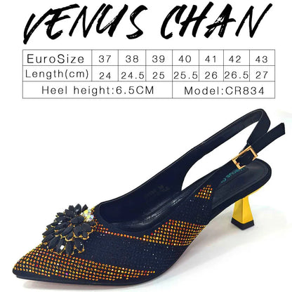 Venus Chan 2026 Italian Luxury Rhinestone Wine Pointed Toe High Heels with Matching Bag Set – Ideal for Parties and Special