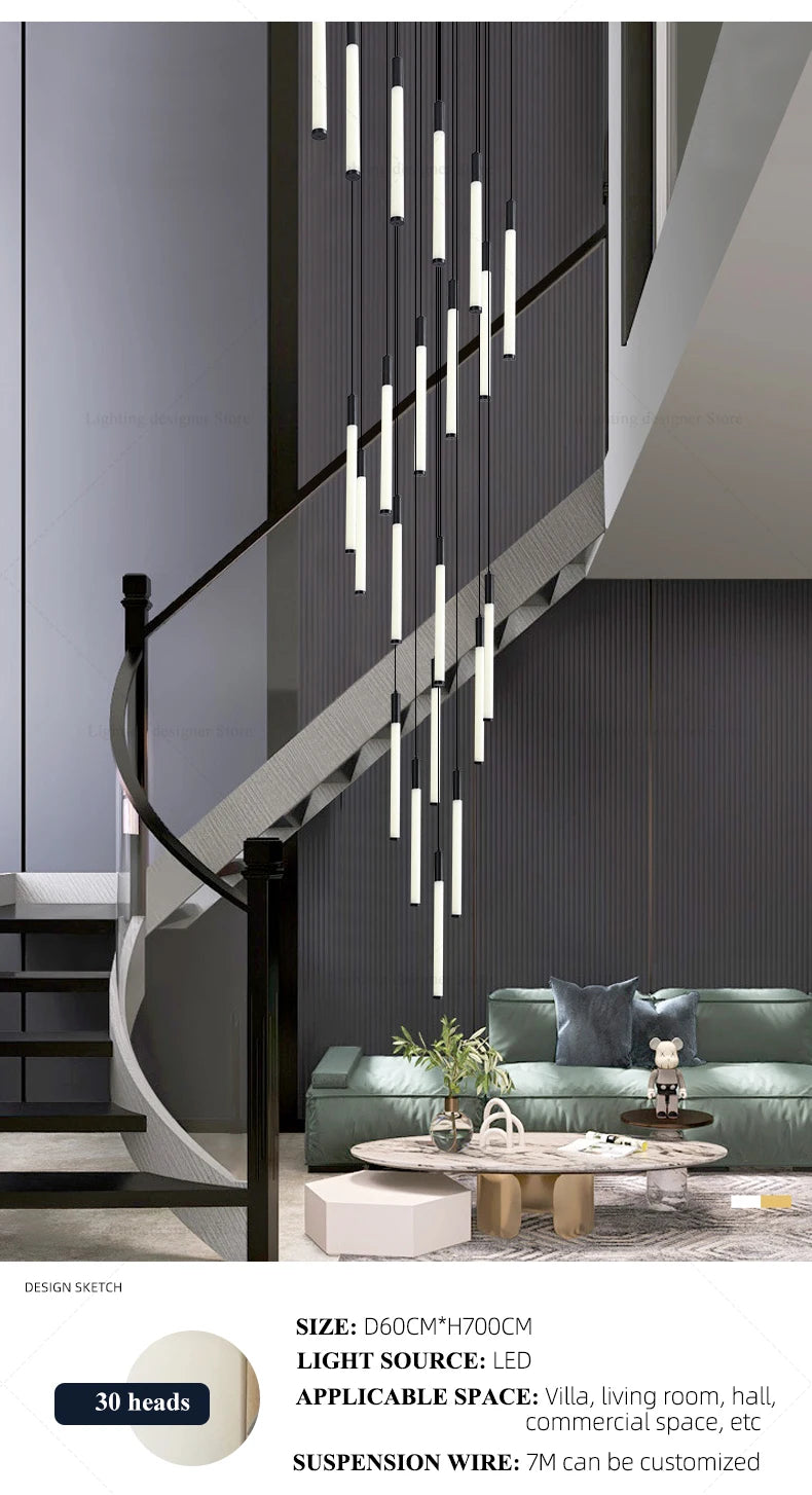 Modern Lighting Long Staircase Pendant Light Ceiling Chandelier hanging lights Stair Chandelier