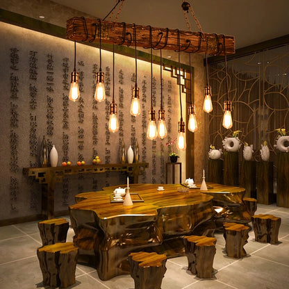 Retro Wood E27 LED Ceiling Lamp Antique Industrial Chandelier Lighting LOFT Bar luminaire Vintage Pendant Lights lustre