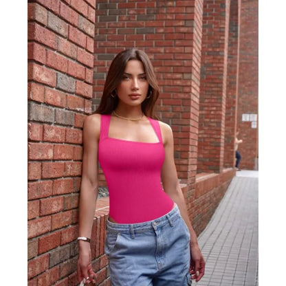 Women Sleeveless Knit Bodysuit Summer Sexy Bodycon Off Shoulder Jumpsuits Casual Bodice Stretchy Street Style Short Jumpsuits