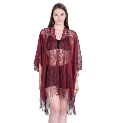 Women Sun Protection Shawl Lady Summer Hollow Out Lace Cardigan Holiday Bikini Blouse Breathable Beach Cape Sexy Long Tippet