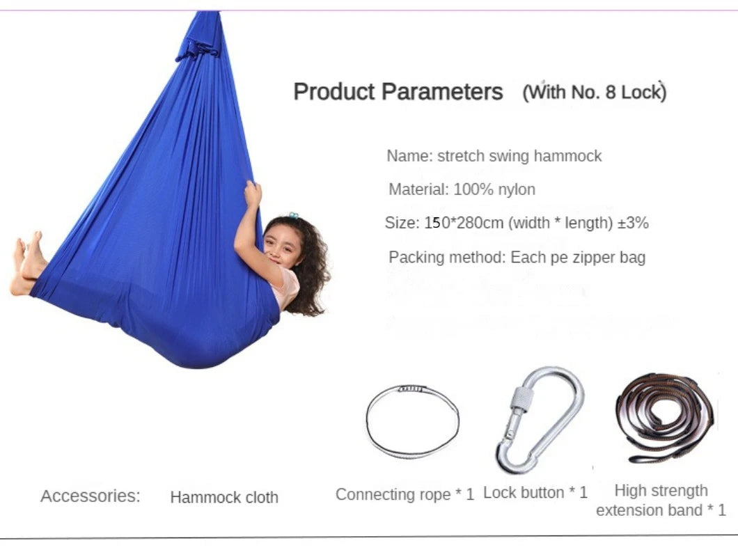 Sensory Swing for Children's Child 150X280CM Home Hammock Hangemock Adjustable Yoga Fitness Tool with Extension Straps Carabiner