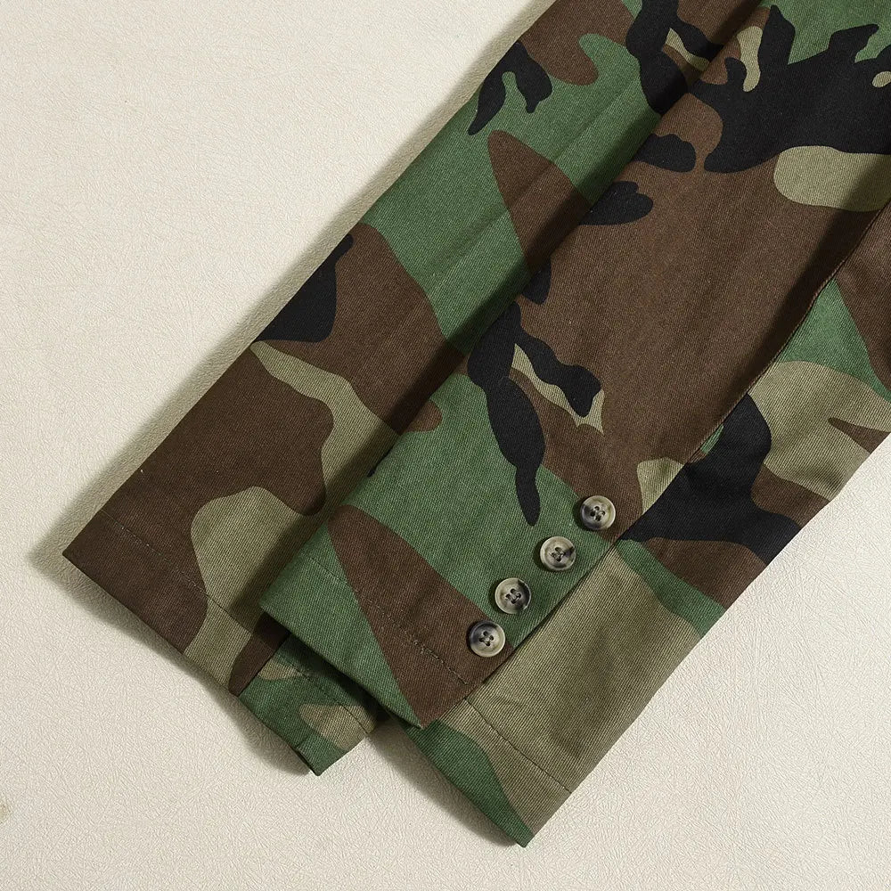 Women Camouflage Coats Belted Jacket Long Sleeves Notch Lapel Collar Single Breasted Slim Streetwear Casual 2025 Spring Autumn