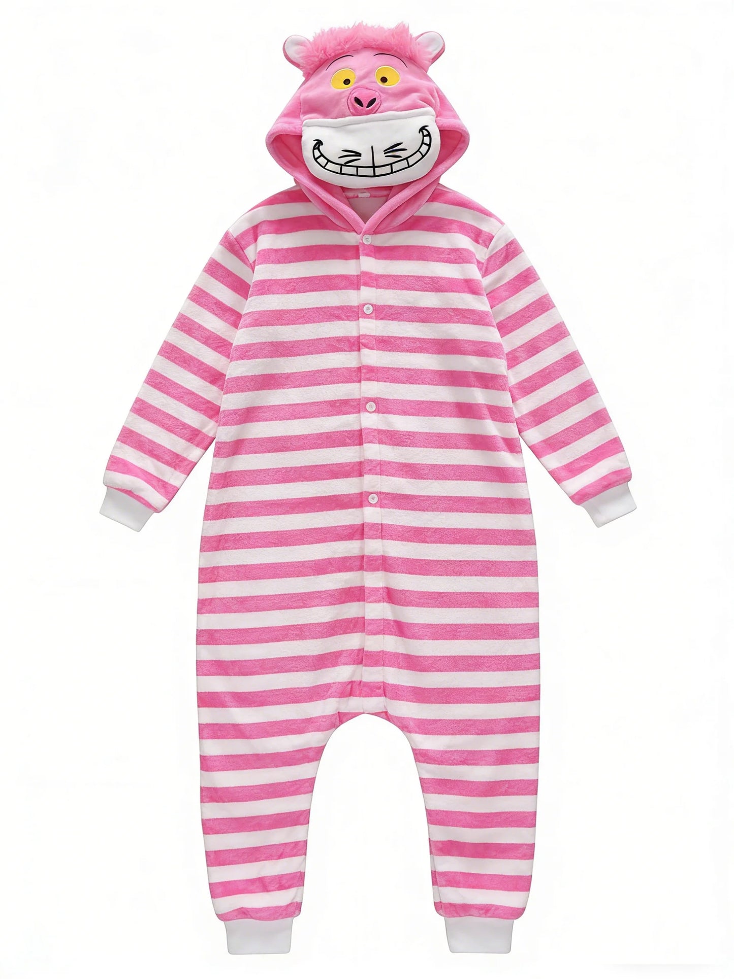 Cheshire Cat Cartoon One-Piece Pajamas Flannel Men and Women  Home Wear Autumn and Winter Home Clothing for Autumn and Winter