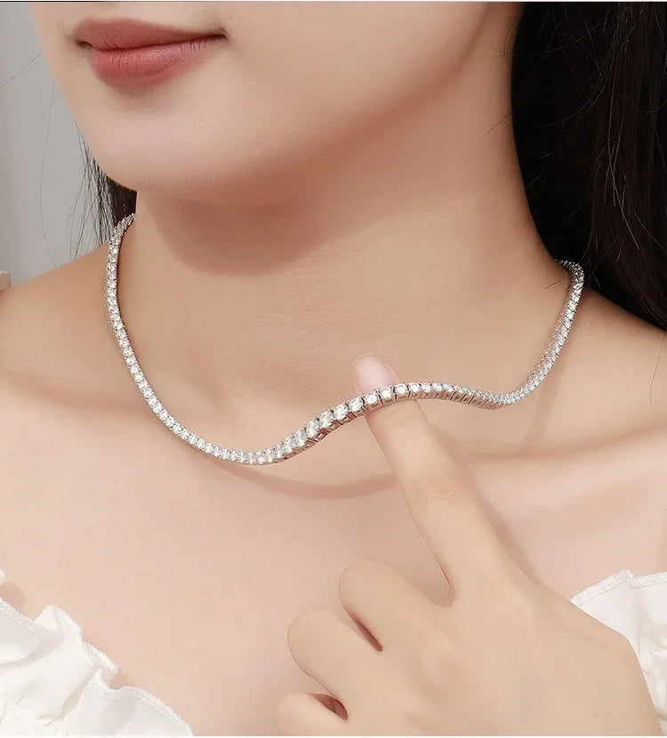 EWYA 100% Real Moissanite Diamond Necklace for Women 18k White Gold Plated 925 Sterling Silver Chains Necklaces Fine Jewelry
