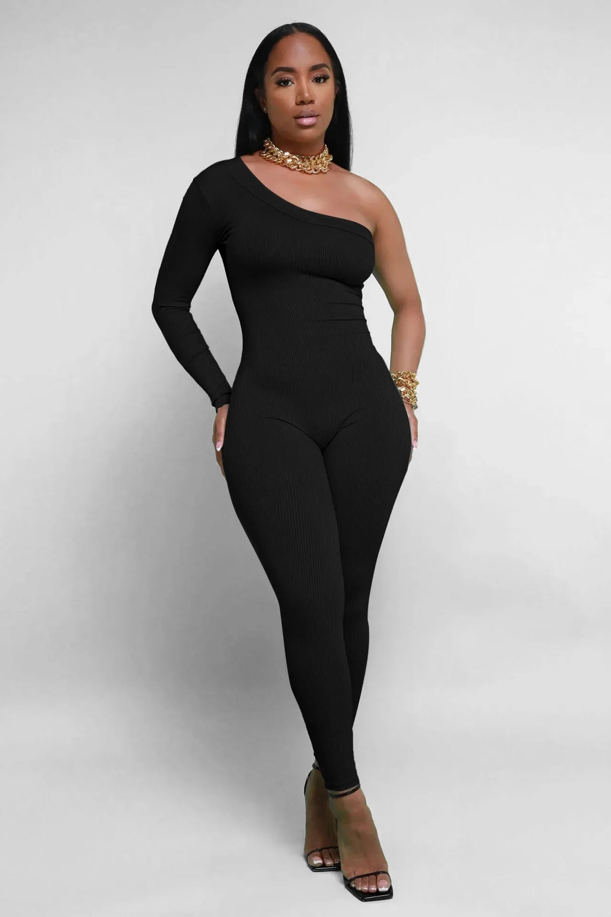 Fashion Knit Ribbed Women One Shoulder Long Sleeve Yoga Sport Sexy Jumpsuit Streetwear Playsuit One Piece Suit Romper Outfit