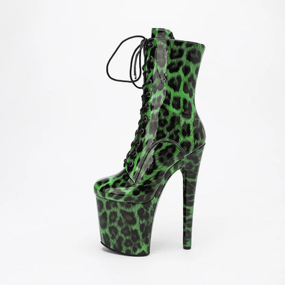 Stripper Heels 20CM/8Inches Supers Fashion Pole Dance Shoes For Nightclub Club Party Women Platform Leopard print Short Boots