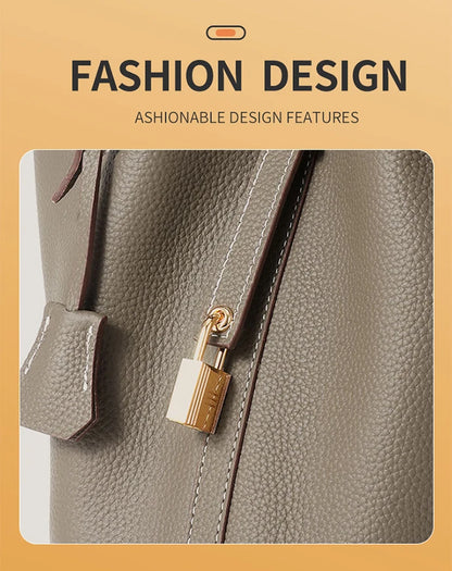 Women Tote Bags 100% Genuine Leather Bucket Female Fashion Solid Designer Shopper Shoulder Handbags Brand Trend Purses