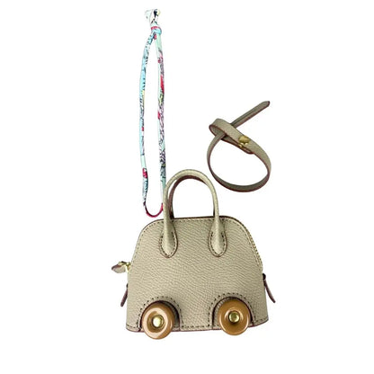 Leather Mini Bag Charm With Cute Wheels - Earphones & Lipstick Pouch with Dual Straps-PU Leather-Ideal For Bag Accessory