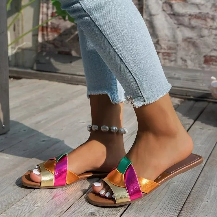 Flat Slippers Casual Shoes Woman 2026 Trend Luxury Summer Elegant Dresses Sandals Beach Designer House Round Toe Brand Bathroom