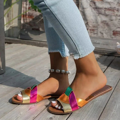 Flat Slippers Casual Shoes Woman 2026 Trend Luxury Summer Elegant Dresses Sandals Beach Designer House Round Toe Brand Bathroom
