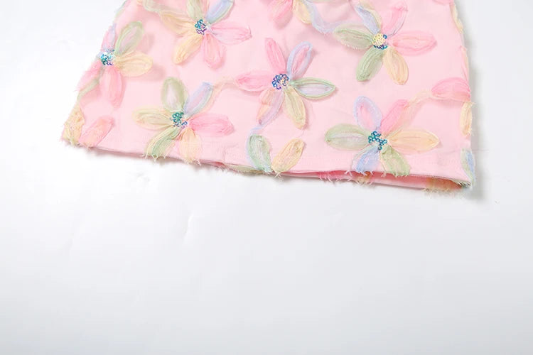 Weird Puss Colorful Flowers Skirts Women Sequins Patchwork Mesh Summer Trend Sweet Street Party Casual Holiday Chic Mini Bottoms