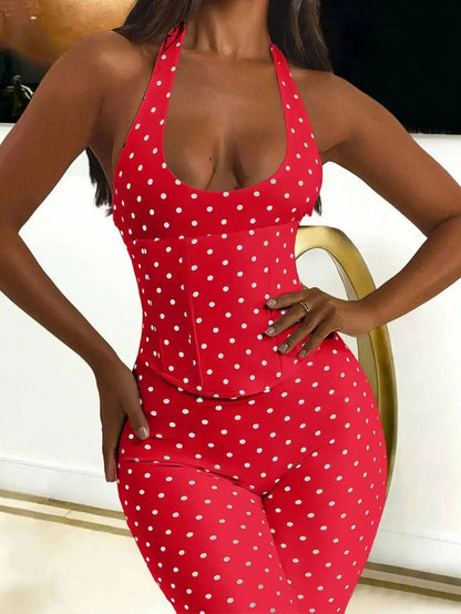 Sexy Backless Dot Print Jumpsuit Women Summer One Pieces Bodycon Jumpsuits Rompers Club Birthday Party Outfits Fashion Playsuit