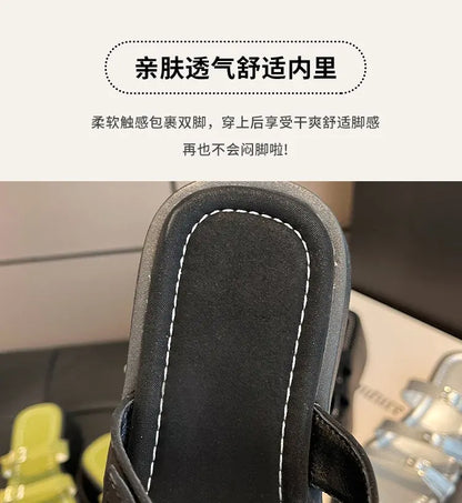 Women Thicken Soled Buckle Strap Sandals Platform High Heel Shoes Ladies Cut-Out Slippers Open Toe Flipflops Silver Beach Slides