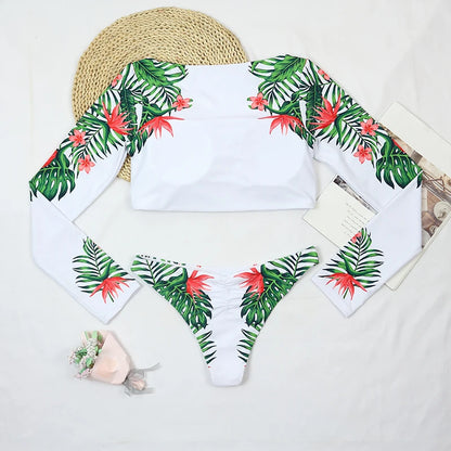 TYAKKVE Surf Swimwear Rash Guard Long Sleeve One Piece Swimsuit For Women Print High Neck Bodysuits Swim Suits Backless Monokini