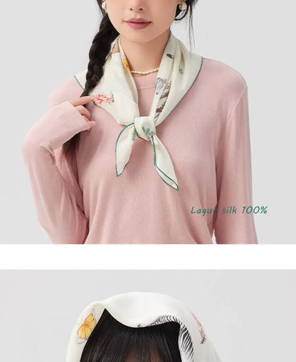 100% Mulberry Silk Square Scarf Women Animal Print Neck Scarf Soft Lightweight Neckerchief For Daily Office And Vacation Use
