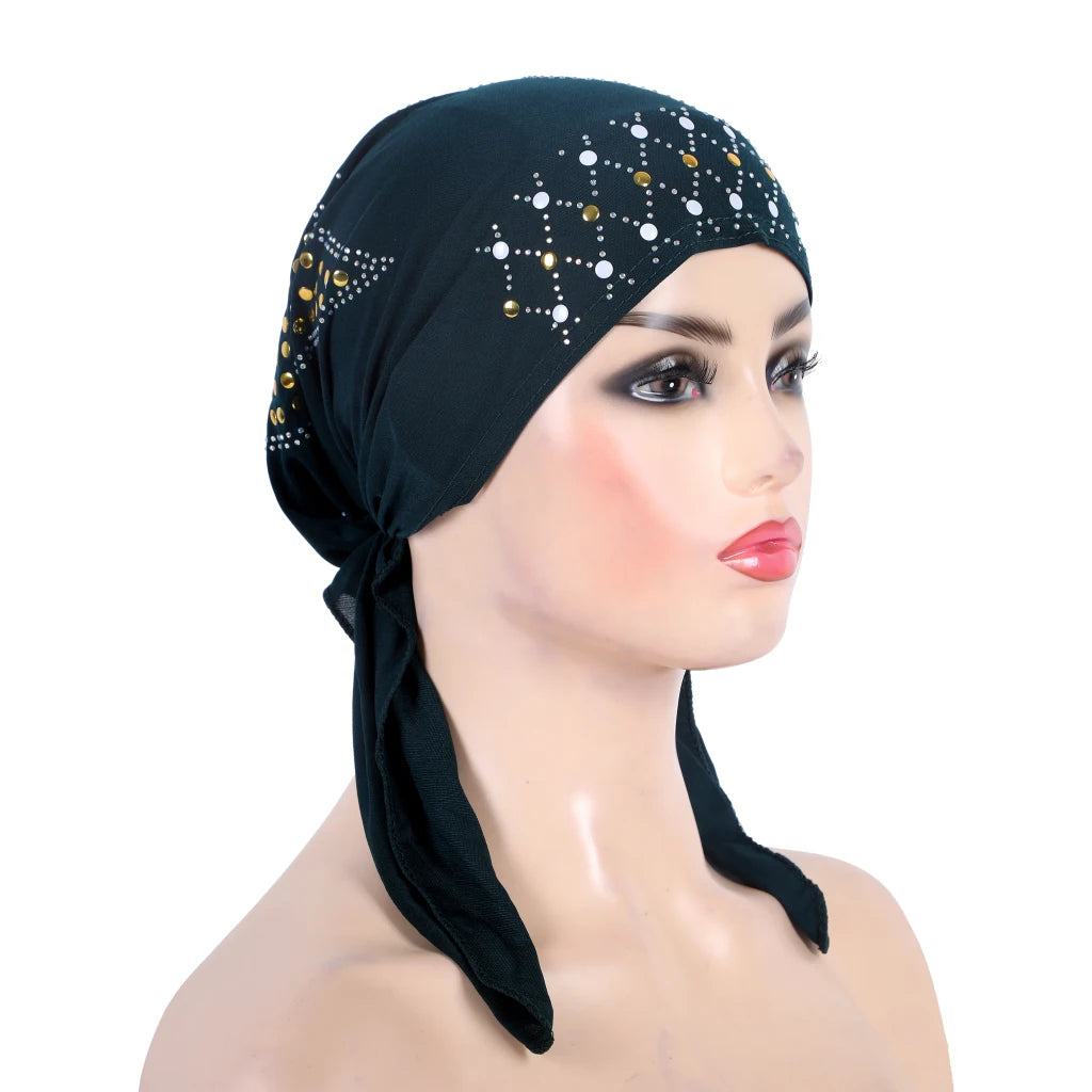 H089 Fashion turban hijab with gold sequins muslim hijab scarf islamic headscarf hat amira pull on headwrap