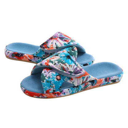 Litfun Winter Cotton Waffle Slippers For Women Breathable Indoor Adjustable Slides Slip On Open Toe Slippers With Arch Support