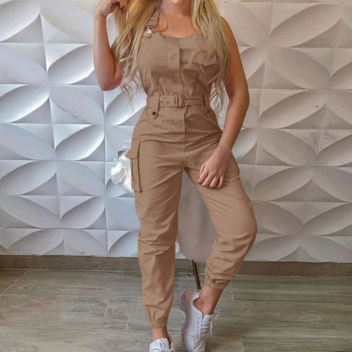 Women'S Large Size Cargo Romper Fashion Trend High Waist Clasp Pocket Jumpsuits Simple Solid Comfy Fitting Strap Jumpsuit 5xl