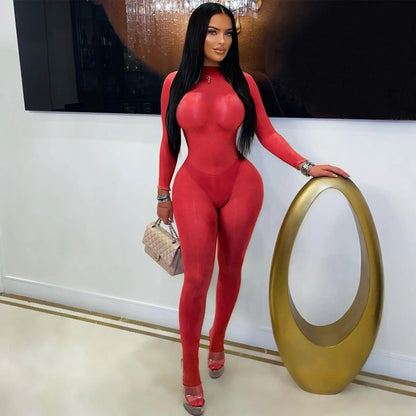 Women Sexy See Through Silky Glossy High Stretchy Seamless Skinny Jumpsuit O-neck Long Sleeve Tight Stockings Overalls pantyhose