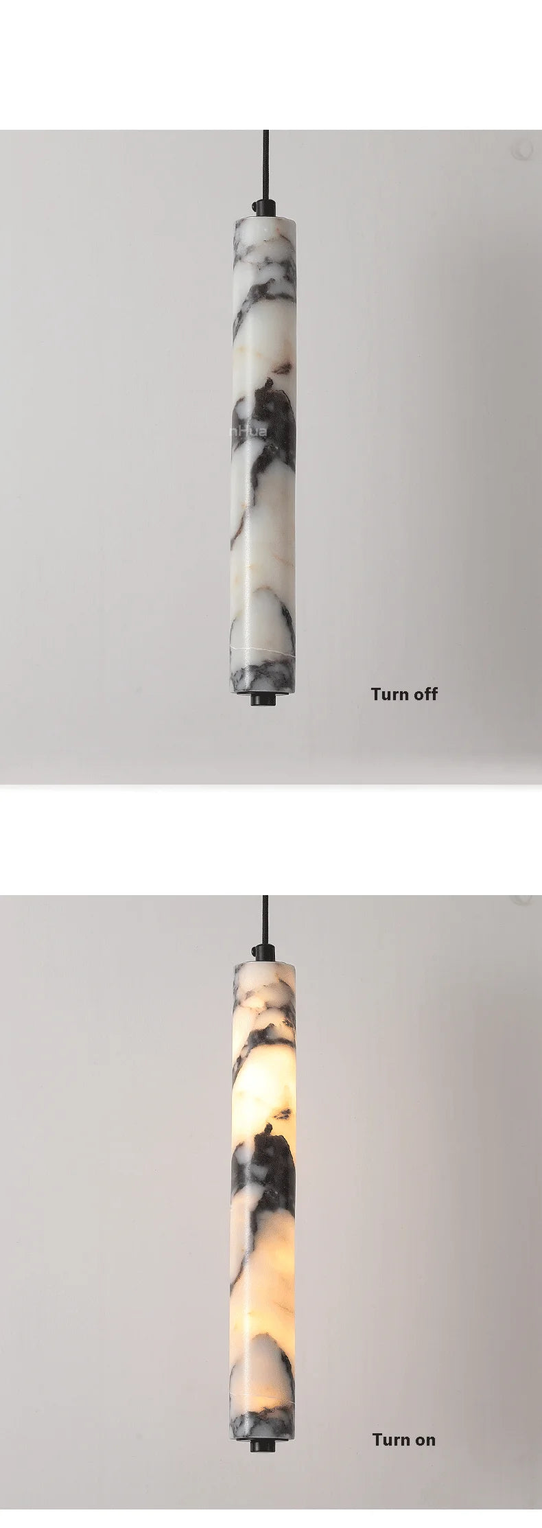 Luxury Black Cylinder Natural Stone Pendant Lamp High-end Bedside LED Chandelier Living Room Decoration Home Hanging Lights
